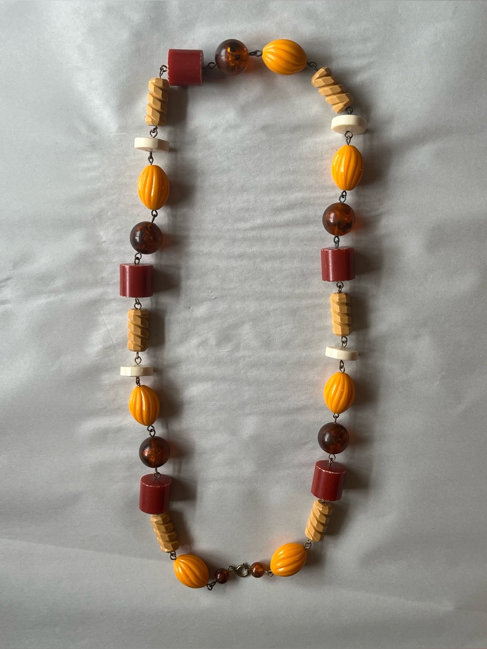 Vintage Wood & Resin Mod Chunky Necklace in Fall Colors Brown Orange Yellow